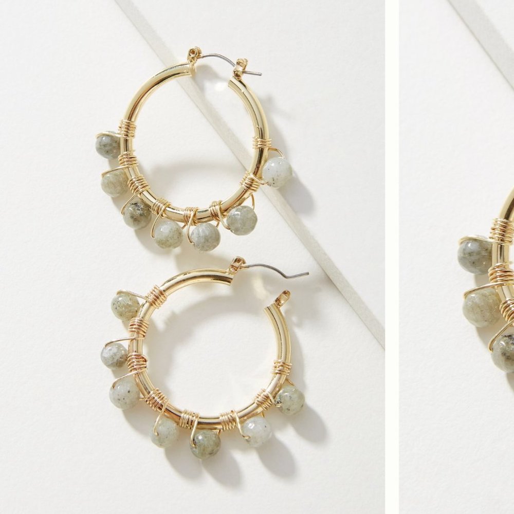 Anthropologie Romy Huggie Hoop Earrings Grey Jade
